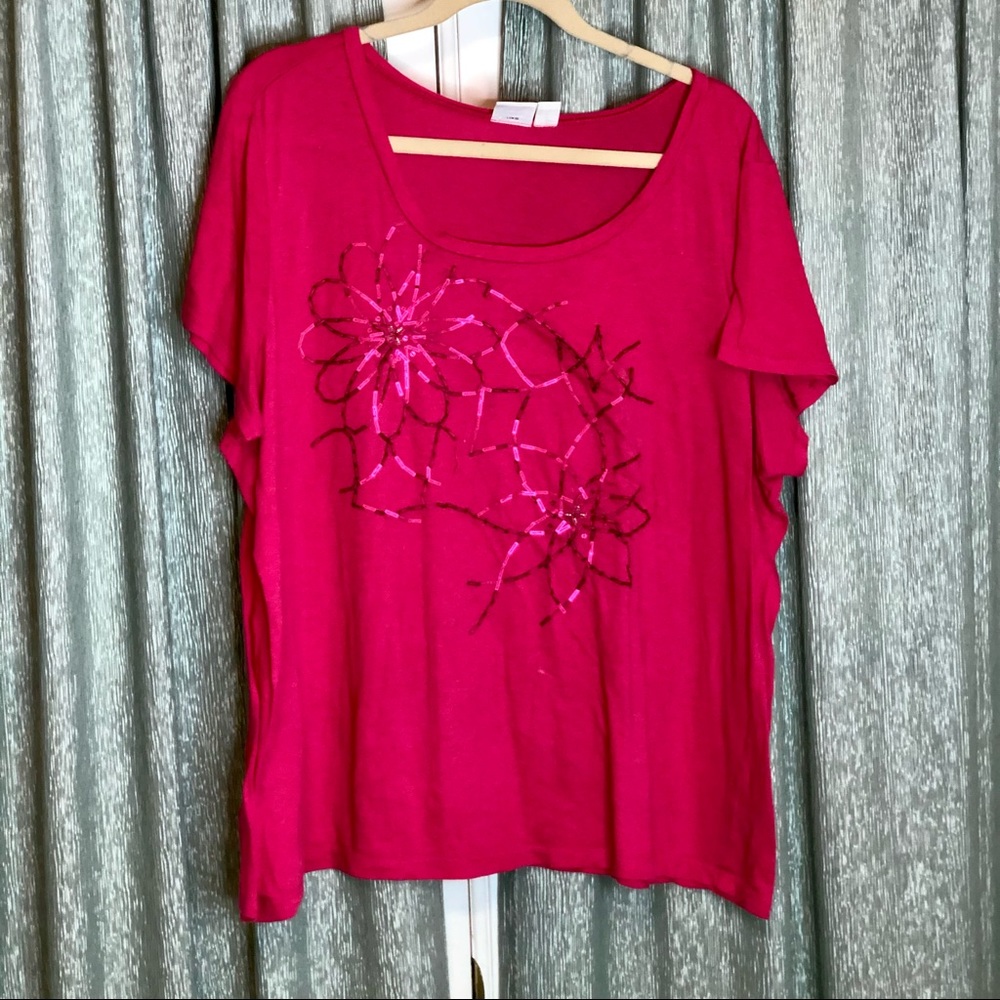 *Bundle 4/$20* CATO Hot Pink Top with Floral Design Plus Size 22/24W